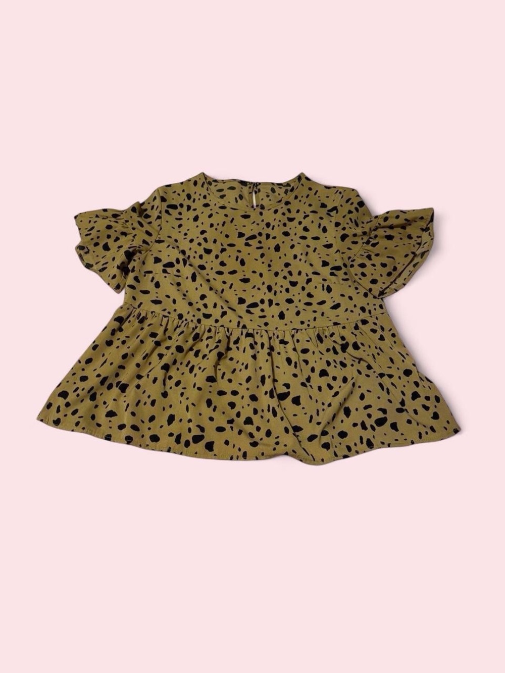 SHEIN Tan and Black Spot Ruffle Peplum Blouse